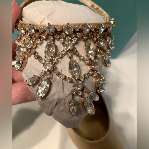 Rebecca Blue, dress shoes size 10, Gold, crystal details around ankle strap. 4” - Picture 3 of 10